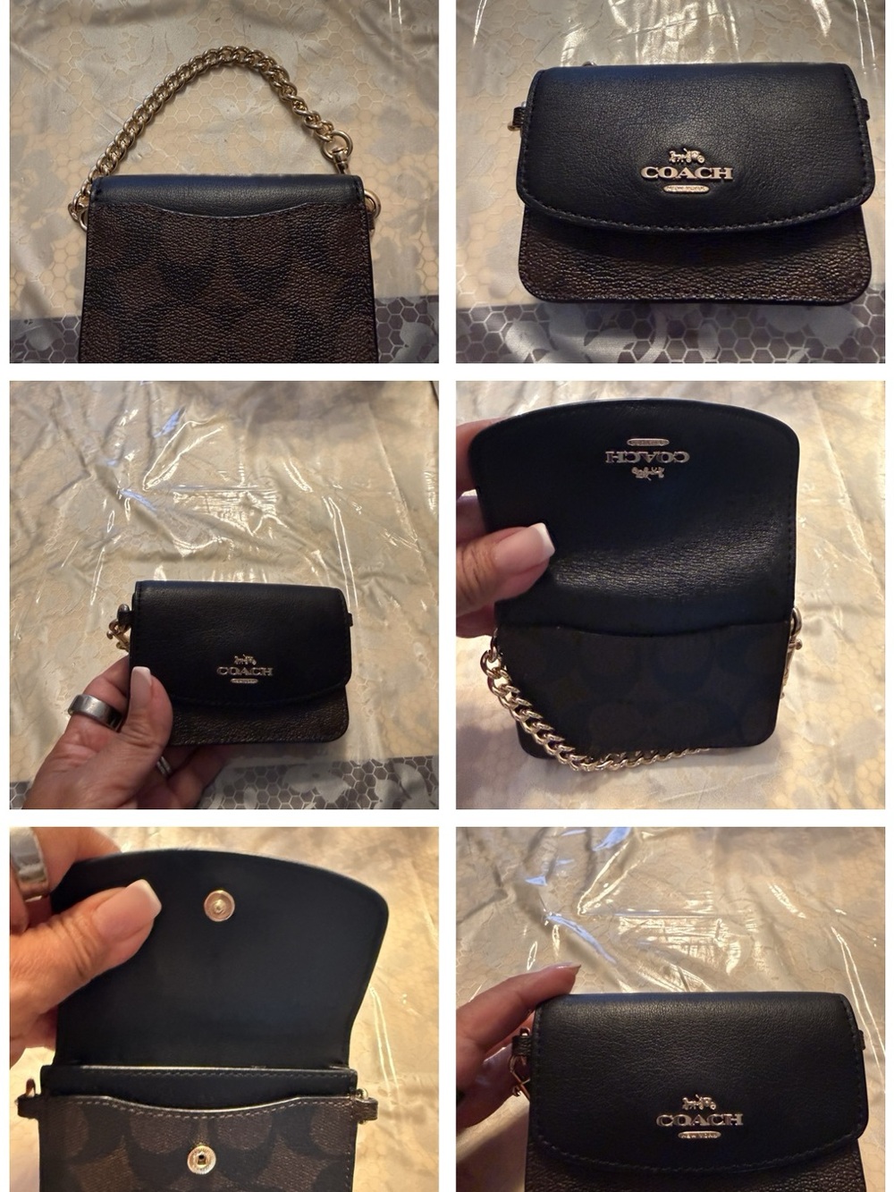 Coach Black & Brown Signature Mini Chain card case